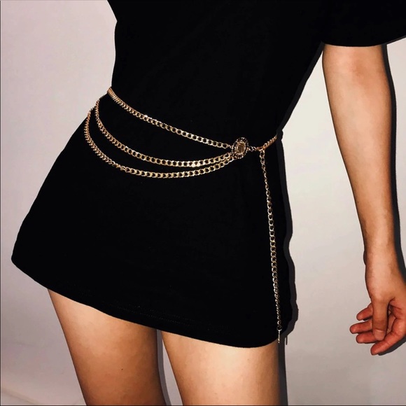 1 Left! Gold/Silver Metal Chain Layered Belt NEW - Picture 2 of 6